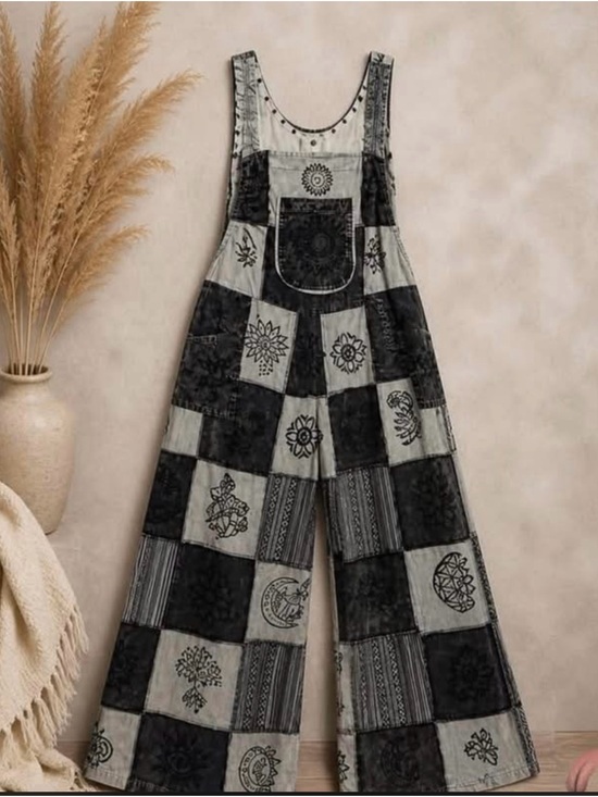 POL Pants - POL Black and Gray Patchwork Wide-Leg Jumpsuit